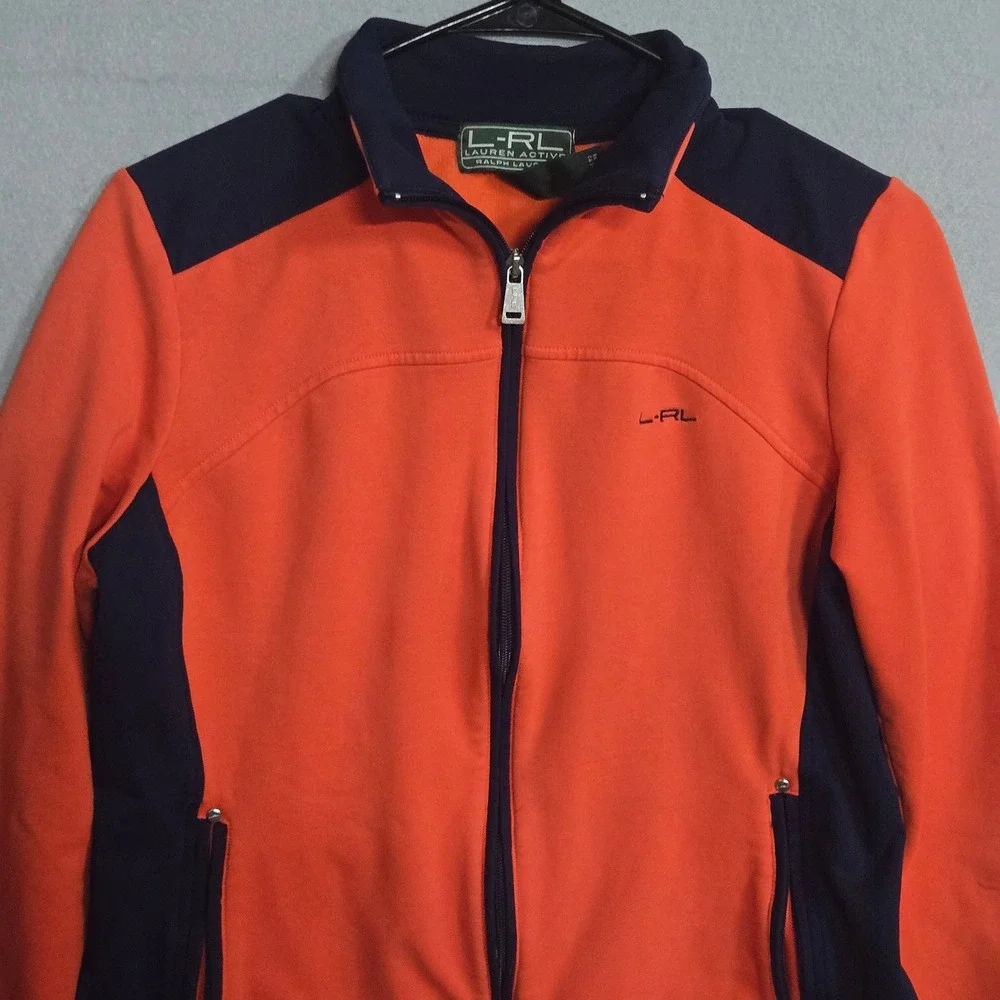 Lauren Active Ralph Lauren Orange Navy Colorblock Full Zip Track Jacket Womens M